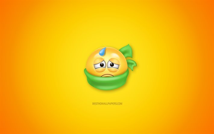 I am sick, yellow background, 3d icons, 3d smiley, concepts