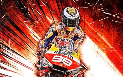 Jorge Lorenzo, MotoGP, grunge art, 2019 bikes, Honda RC213V, orange abstact rays, Jorge Lorenzo Guerrero, racing bikes, Repsol Honda Team, Honda