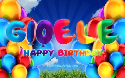 Gioele Happy Birthday, 4k, cloudy sky background, popular italian male names, Birthday Party, colorful ballons, Manuel name, Happy Birthday Gioele, Birthday concept, Gioele Birthday, Gioele