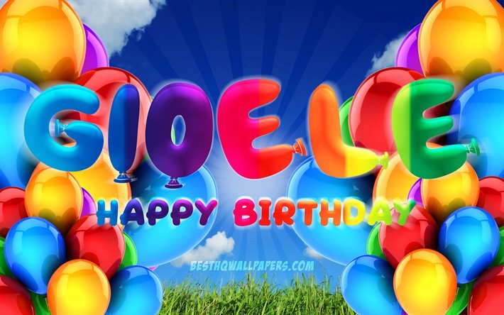 Gioeleお誕生日おめで, 4k, 曇天の背景, 人気のイタリア男性の名前, 誕生パーティー, カラフルなballons, マヌエル名, お誕生日おめでGioele, 誕生日プ, Gioele誕生日, ジョエル