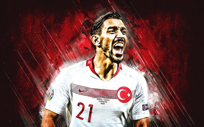Irfan Peut Kahveci, turc de l&#39;&#233;quipe nationale de football, portrait, rouge, pierre fond, Turquie, football