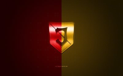 Jagiellonia Bialystok, Polish football club, Ekstraklasa, red yellow logo, red yellow carbon fiber background, Jagiellonia, football, Bialystok, Poland, Jagiellonia Bialystok logo