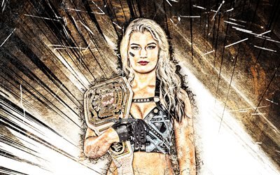 Toni Storm, WWE, grunge art, american wrestlers, wrestling, brown abstract rays, Toni Rossall, female wrestlers, wrestlers