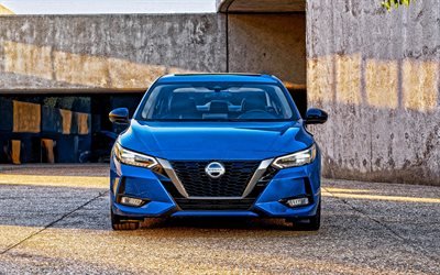 2020, Nissan Sentra, vista de frente, sed&#225;n azul, azul nuevo Sentra, exterior, coches nuevos, coches japoneses, Nissan