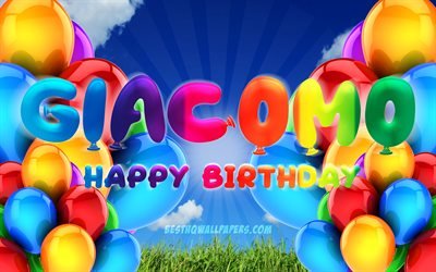 Giacomo Happy Birthday, 4k, cloudy sky background, popular italian male names, Birthday Party, colorful ballons, Giacomo name, Happy Birthday Giacomo, Birthday concept, Giacomo Birthday, Giacomo