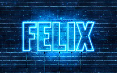 Felix, 4k, isim Felix adıyla, yatay metin, Felix adı, mavi neon ışıkları, resimli duvar kağıtları