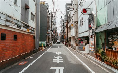 Osaka, şehir, sokaklar, Japon şehir, tek y&#246;nl&#252; yol, Japonya