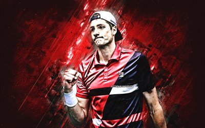 John Isner, american tennis player, ATP, Association of Tennis Professionals, tennis, portrait, red stone background