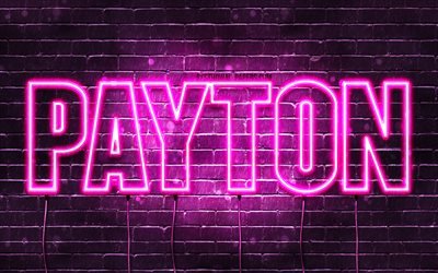Payton, 4k, taustakuvia nimet, naisten nimi&#228;, Payton nimi, violetti neon valot, vaakasuuntainen teksti, kuva Payton nimi