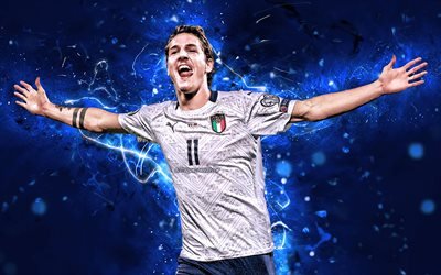 Nicolo Zaniolo, 2019, Italy National Team, soccer, goal, Zaniolo, footballers, neon lights, Italian football team