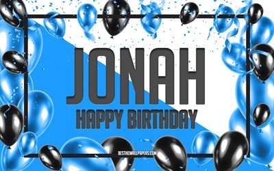 Happy Birthday Jonah, Birthday Balloons Background, Jonah, wallpapers with names, Jonah Happy Birthday, Blue Balloons Birthday Background, greeting card, Jonah Birthday