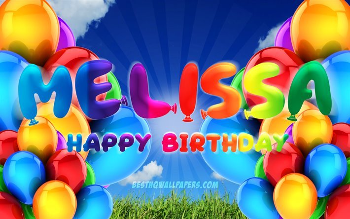 メリッサお誕生日おめで, 4k, 曇天の背景, 人気のイタリア女性の名前, 誕生パーティー, カラフルなballons, メリッサの名前, お誕生日おめでメリッサ, 誕生日プ, メリッサの誕生日, メリッサ