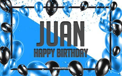 Buon Compleanno Juan, feste di Compleanno, Palloncini Sfondo, Juan, sfondi per il desktop con nomi, Juan buon Compleanno, Palloncini Blu di Compleanno, Sfondo, biglietto di auguri, Compleanno di Juan