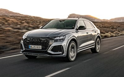 2020, Audi RS Q8, front view, sporty SUV, new gray Q8, German cars, Audi