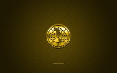 Club America, Meksika Futbol Kul&#252;b&#252;, Lig MX, sarı logo, sarı karbon fiber arka plan, futbol, Meksika, Club America logosu