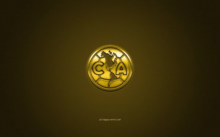Club America, Mexican football club, Liga MX, yellow logo, yellow carbon fiber background, football, Mexico city, Mexico, Club America logo