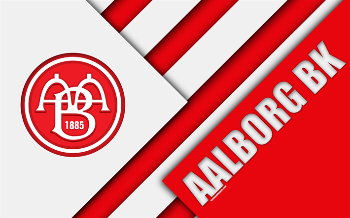 Aalborg BK, 4k, materiaali suunnittelu, punainen valkoinen abstraktio, logo, Tanskalainen jalkapalloseura, Aalborg, Tanska, Tanskan Superligaen, jalkapallo