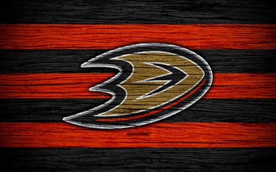 Anaheim Ducks, 4k, NHL, hockey club, la Conf&#233;rence de l&#39;Ouest, etats-unis, le logo, la texture de bois, de hockey, de la Division du Pacifique