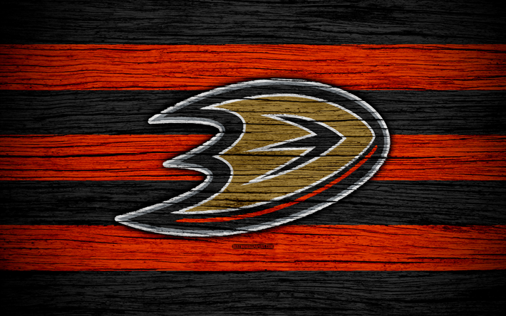 Anaheim Ducks, 4k, NHL, hockey club, la Western Conference, USA, logo, di legno, texture, hockey, Pacific Division