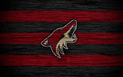 Arizona Coyotes, 4k, NHL, hockey club, Western Conference, USA, logo, wooden texture, hockey, Pacific Division
