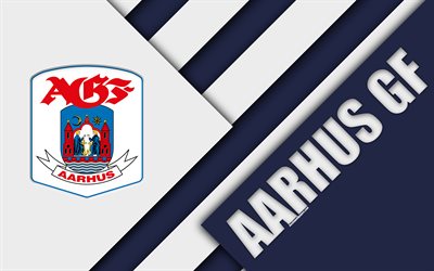 Aarhus FC, 4k, material design, blue white abstraction, logo, Danish football club, Arhus, Denmark, Danish Superliga, football, Aarhus Gymnastikforening