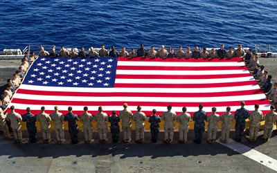 Lippu USA, YHDYSVALTAIN lippu, yhdysvaltojen lippu, lentotukialus kannella, YHDYSVALTAIN Laivaston, Yhdysvallat