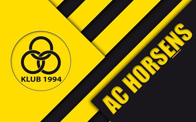 AC Horsens, 4k, material design, yellow black abstraction, logo, Danish football club, Horsens, Denmark, Danish Superliga, football
