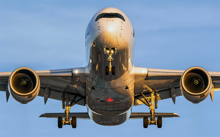Airbus A350, 4k, passenger plane, civil aviation, A350, Airbus