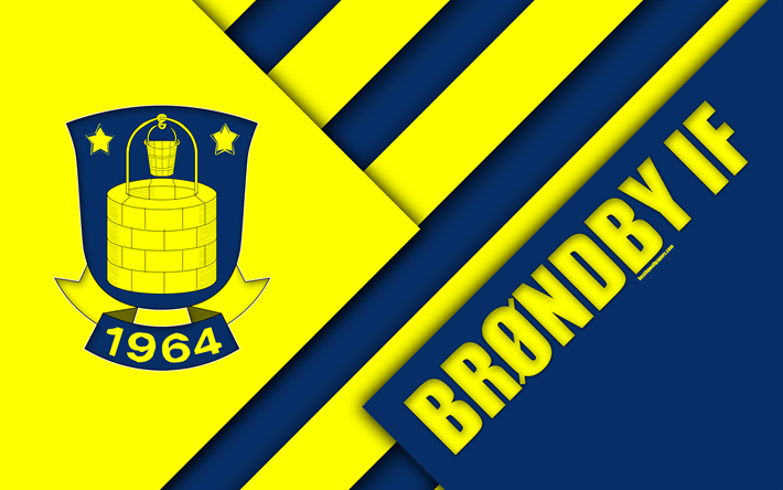 Download wallpapers Brondby FC, 4k, material design, yellow blue