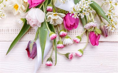 flores da primavera, tulipas, flores cor de rosa, floral de fundo