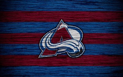Colorado Avalanche, 4k, NHL, hockey club, Western Conference, USA, logo, wooden texture, hockey, Central Division