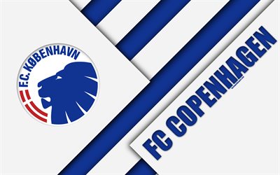 Le FC Copenhague, 4k, la conception de mat&#233;riaux, blanc bleu abstraction, logo, danois, club de football, &#224; Copenhague, au Danemark, en Superliga, le football