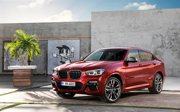 4k, BMW X4, وقوف السيارات, 2018 السيارات, G02, الأحمر X4, السيارات الألمانية, X4 الجديدة, BMW
