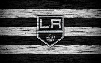 Los Angeles Kings, 4k, NHL, hockey club, Western Conference, USA, logo, wooden texture, hockey, Pacific Division