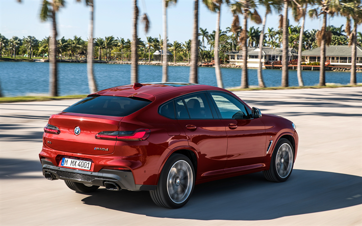 BMW X4, 2018, G02, compact sport crossover, m40d, rear view, new red X4, German cars, BMW