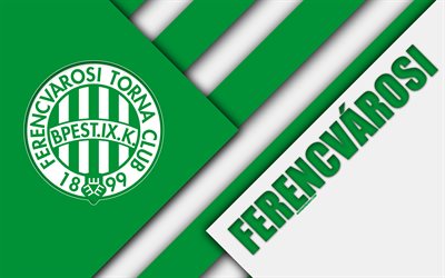 Ferencvarosi TC, il logo, il design dei materiali, 4k, verde, bianco astrazione, ungherese football club, emblema, Budapest, Ungheria, OTP Bank Liga, calcio, Nemzeti Bajnoksag