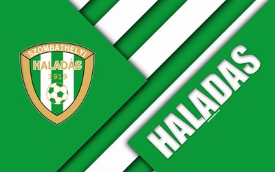 Haladas FC, logo, materiaali suunnittelu, 4k, vihre&#228; valkoinen abstraktio, Unkarilainen jalkapalloseura, tunnus, Szombathely, Unkari, OTP Bank Liga, jalkapallo, Mestari On