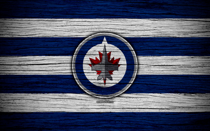 Les Jets de Winnipeg, 4k, NHL, hockey club, la Conf&#233;rence de l&#39;Ouest, etats-unis, le logo, la texture de bois, de hockey, si&#232;ge de la Division Centrale