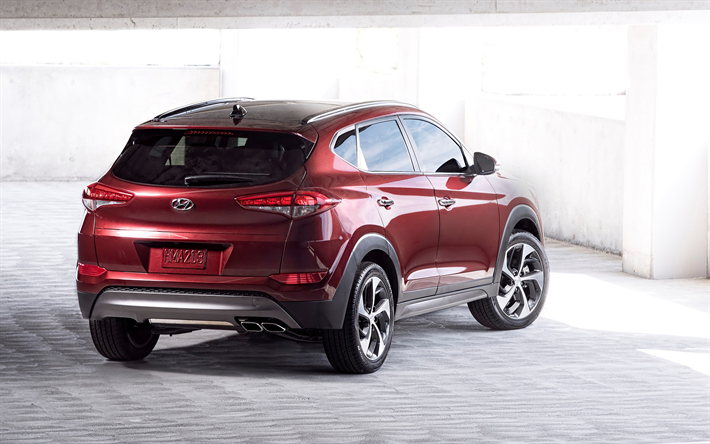 Hyundai Tucson, 2018, red crossover, new cars, exterior, red new Tucson, rear view, Hyundai