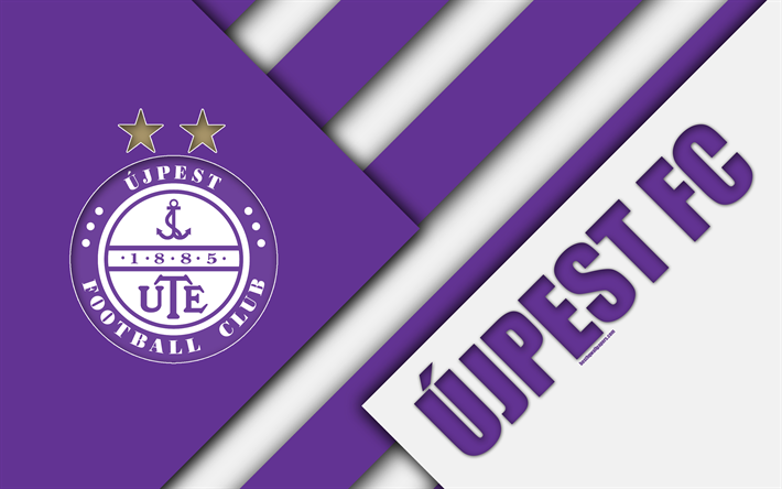 Ujpest FC, logo, material design, 4k, purple white abstraction, Hungarian football club, emblem, Budapest, Hungary, OTP Bank Liga, football, Nemzeti Bajnoksag