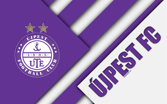 Ujpest FC, logotyp, material och design, 4k, lila vit abstraktion, Ungersk fotboll club, emblem, Budapest, Ungern, OTP Bank Liga, fotboll, National Champion Det &#196;r