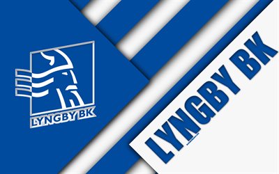 Lyngby Boldklub, 4k, material design, white blue abstraction, logo, Danish football club, Kongens Lyngby, Denmark, Danish Superliga, football