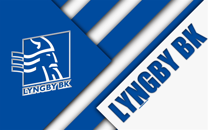 Lyngby Boldklub, 4k, design de material, branco azul abstra&#231;&#227;o, logo, Dinamarqu&#234;s futebol clube, Kongens Lyngby, Dinamarca, Dinamarqu&#234;s Superliga, futebol