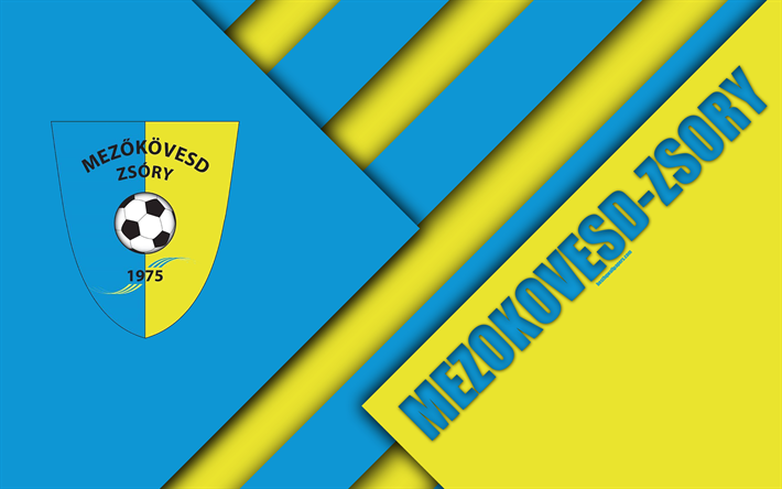 Mezokovesd Zsory FC, logotipo, dise&#241;o de materiales, 4k, amarillo-azul abstracci&#243;n, h&#250;ngaro club de f&#250;tbol, con el emblema de Mezokovesd, Hungr&#237;a, OTP Bank Liga, f&#250;tbol, Nemzeti Bajnoksag