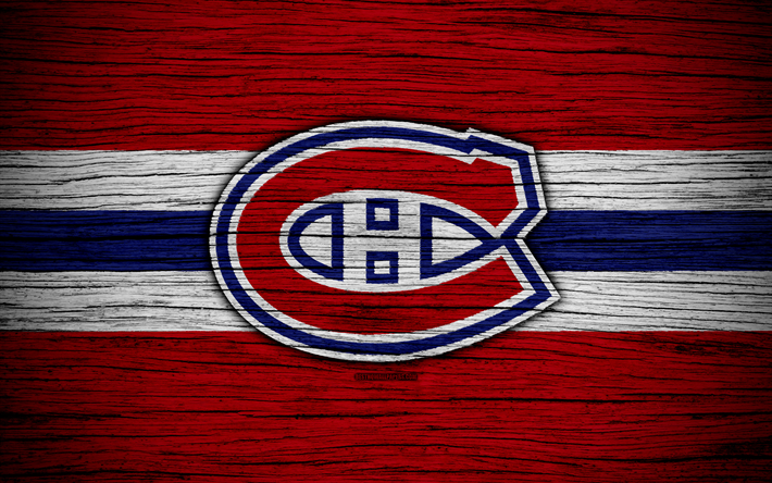 Montreal Canadiens, 4k, NHL, hockey club, de la Conferencia este, estados UNIDOS, logotipo, textura de madera, de hockey, de la Divisi&#243;n del Atl&#225;ntico