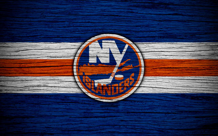 New York Islanders, 4k, NHL, hockey club, de la Conferencia este, estados UNIDOS, logotipo, textura de madera, de hockey, de la Divisi&#243;n Metropolitana