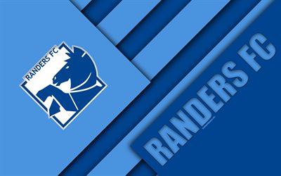 Randers FC, 4k, material design, blue abstraction, logo, Danish football club, Randers, Denmark, Danish Superliga, football