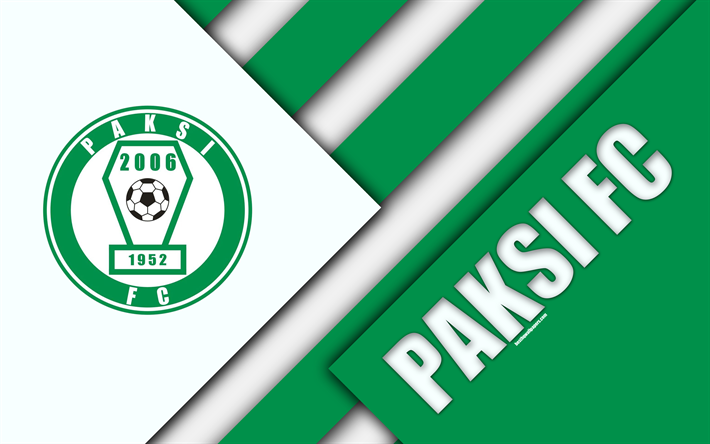 Paksi FC, logo, material design, 4k, green white abstraction, Hungarian football club, emblem, Paksha, Hungary, OTP Bank Liga, football, Nemzeti Bajnoksag