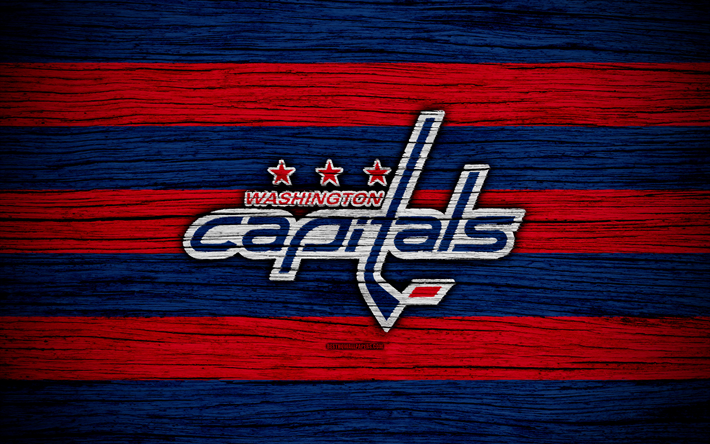 Washington Capitals, 4k, NHL, hockey club, Eastern Conference, USA, logotyp, trä-struktur, hockey, Metropolitan Division