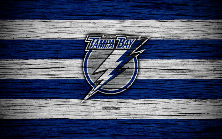 Tampa Bay Lightning, 4k, NHL, hockey club, Eastern Conference, USA, logo, di legno, texture, hockey, Atlantic Division